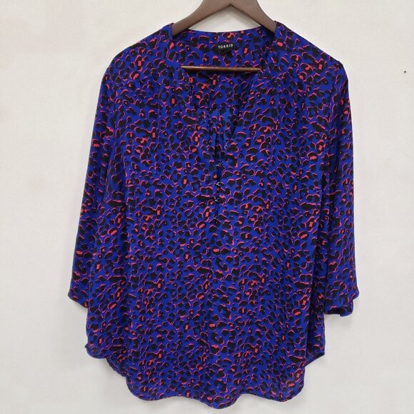 Torrid Womens Animal Print Pullover Top Size 1X Blue Chiffon Mob Wife Office - Picture 1 of 11
